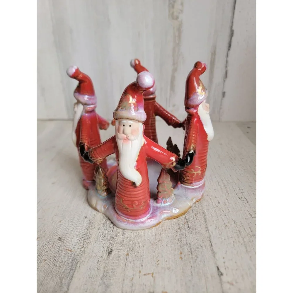 Santa candle holder ceramic vintage Xmas home decor tree snow‎